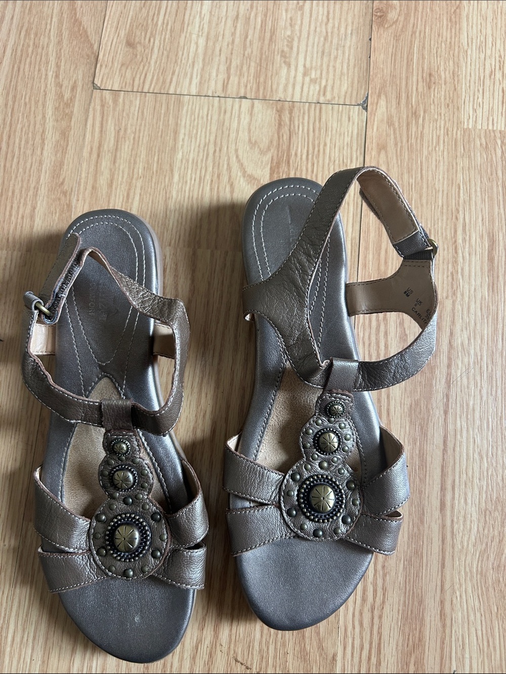 Naturalizer Bronze Metallic Embellished T-Strap Sandals